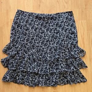 NWOT Ann Taylor Women Silk Floral Tiered Skirt 14 Sheer Whimsigoth Fairy Cottage